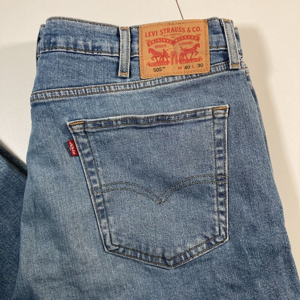 Levi's 505 Jeans 40x30 Straight Blue Faded Whiskers Med Wash‎ Denim Cowboy